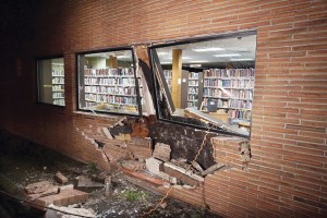 Damage to the Forks Library after a car hit the building at about 5 p.m. Monday.  North Olympic Library System