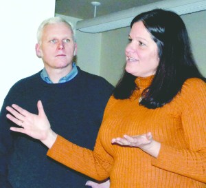 Washington Toxics Coalition Executive Director Laurie Valeriano speaks about upcoming legislation to a group at the Port Townsend Community Center as Rep. Kevin Van De Wege listens.   Photo by Charlie Bermant/Peninsula Daily News