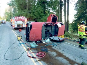 The top of this Toyota 4 Runner that overturned on Black Diamond Road was removed to extricate the driver