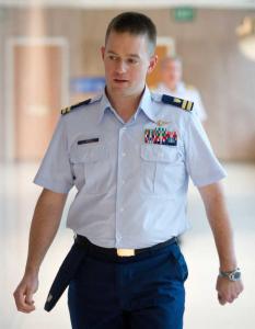 Lt. Lance Leone during an earlier military hearing in Alaska. The Associated Press