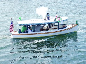 John Hope blows the whistle during an excursion in Vital Spark
