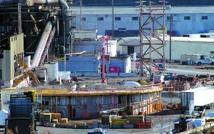 Construction continues on Wednesday on a biomass cogeneration plant at the Nippon Paper Industries USA mill in Port Angeles. Keith Thorpe/Peninsula Daily News