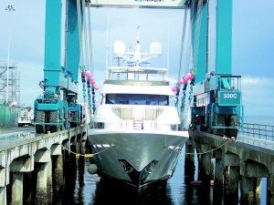 The yacht Angel Wings is hauled out at the Port of Port Angeles haul-out dock.  -- Photo by David G. Sellars/for Peninsula Daily News