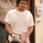 Alejandro Cendejas-Montoya makes his first appearance in Clallam County Superior Court in Port Angeles on Wednesday on charges related to his alleged assault on a corrections officer and escape from jail in Forks. (Keith Thorpe/Peninsula Daily News)