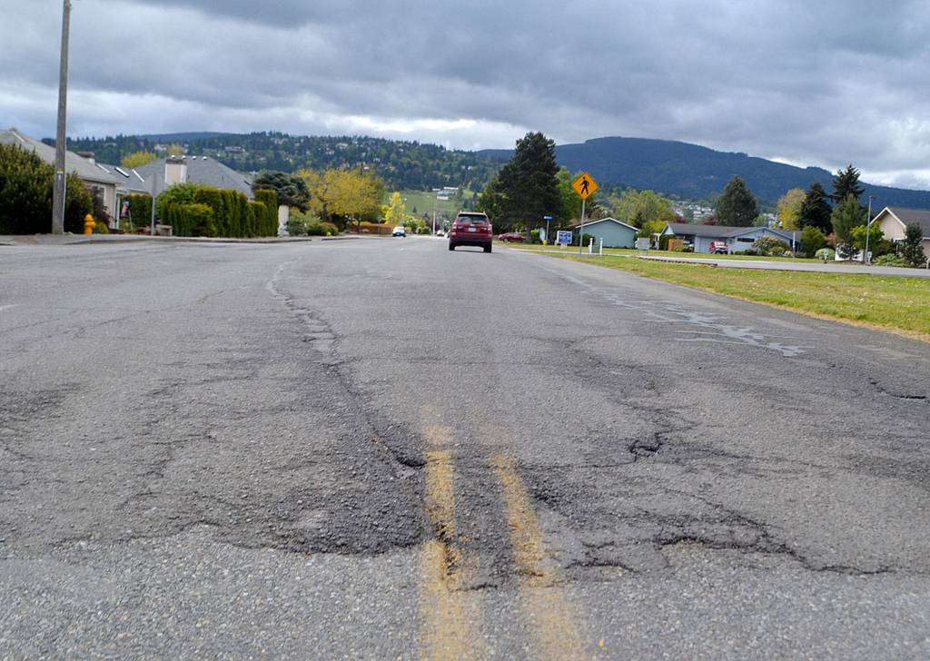 This short stretch of North Brown Road from Fir Street to Willow Street, seen in mid-2015, is one of many roadways repaired through funds created by the City of Sequims Transportation Benefit District, which charges two-tenths of 1 percent sales tax on purchases specifically for transportation improvement projects. (Matthew Nash/Olympic Peninsula News Group)