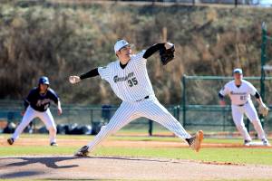 Port Angeles High School graduate Cole Uvila pitching for Georgia Gwinnett College.
