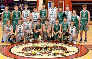 Port Angeles Parks and Recreation and the Elwha Klallam Tribe hosted the Port Angeles Presidents Day Classic basketball tournament last weekend in Port Angeles. The Port Angeles White 8th-graders defeated PA Green 46-43 in the championship game. John Vaara hit three free throws in the final 23 seconds for the margin of victory. Pictured are both the PA White and PA Green teams. Back row, from left, are Naaman McGuffey, Jeremiah Hall, Blake Williams, Daniel Cable, Quannah Wheeler, John Vaara, Hayden Ferrell, Beckett Jarnigan, Myles Bowechop and Wyatt Dunning. Front row, from left, are Matt Mangano, Damon Gundersen, Michael Soule, Xander Maestas, Ty Bradow, James Burkhart, Deondre Eastman and Niko Ross.