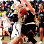 Port Angeles Natalie Steinman tries to muscle up against an Archbishop Thomas Murphy defender in Saturdays 2A Regionals matchup. (David Willoughly/for Peninsula Daily News)