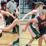 Port Townsends Kaitlyn Meek, left, and Kaiden Parcher were named the Olympic League 1A Division MVP for girls and boys basketball. (Steve Mullensky/for Peninsula Daily News)