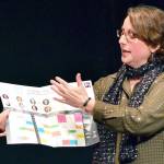 (for PlayFest Denise Winter) Denise Winter, artistic director of Key City Public Theatre, shows off a brochure for PlayFest. photo by Diane Urbani de la Paz