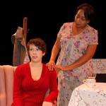 Tia Stevens, cast as Kathy, left, and Jade Evans, cast as Hattie McDaniel, rehearse a scene from A Conversation with Hattie McDaniel set to run from March 9-11 at Olympic Theatre Arts. (Erin Hawkins/Olympic Peninsula News Group)