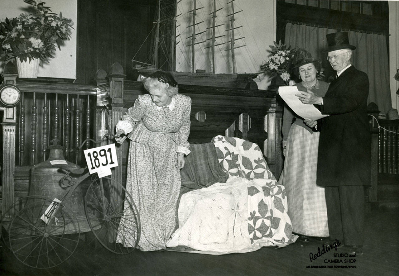 On May 17, 1951, the Jefferson County Historical Museum in Port Townsend City Hall held its grand opening. Shown, from Left, are: Historical Society board member Dolly Pilllep Robbins: museum Director, Ruth Seavey Jackson and Mayor Harry Anderson. (Jefferson County Historical Society)