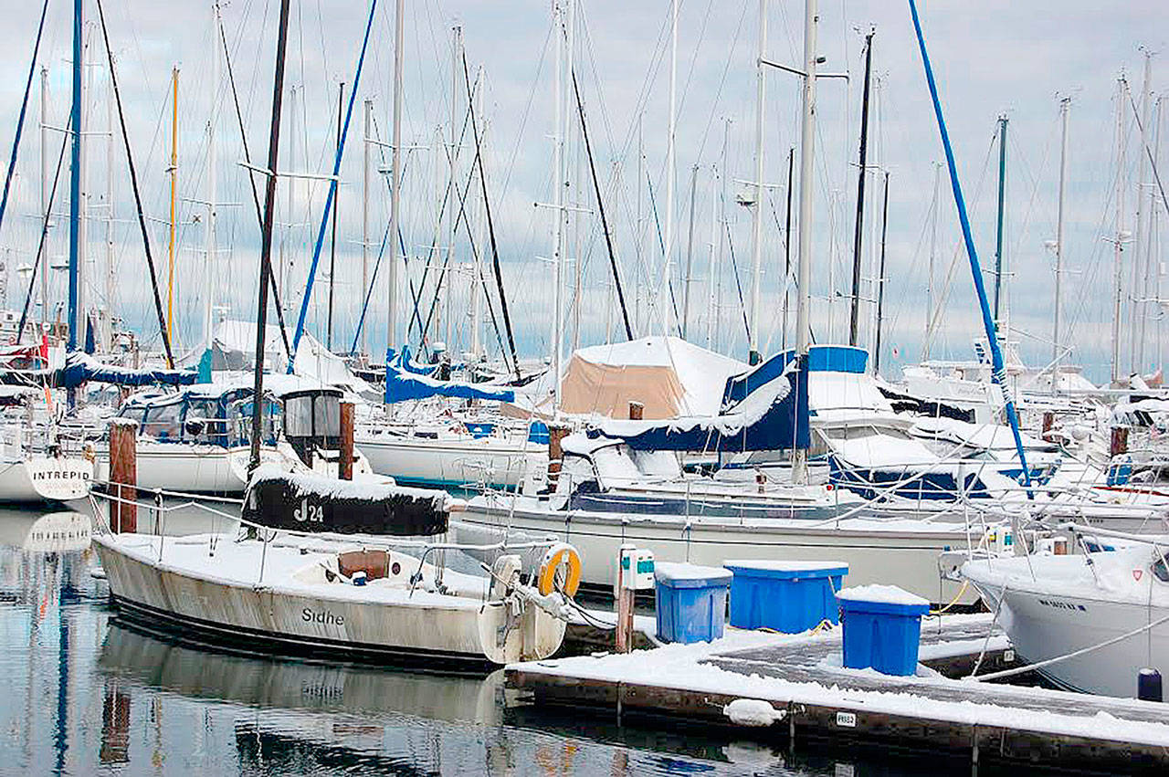 Port of Port Angeles commissioners are expected to talk about how interested they are in selling the John Wayne Marina in Sequim today. It was photographed last year following a snowstorm. (Erin Hawkins/Olympic Peninsula News Group)