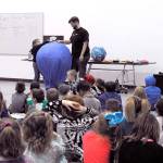 Chimacum Creek Primary students learned about flight during the Flying Gizmos assembly. A demonstration showed how Joseph and Etienne Mongolfiers balloon experiment worked, and that a sheep, a duck and a rooster were successfully launched and returned safely to earth. The Boeing Bluebills of Port Ludlow sponsored the Museum of Flight educators who also brought a pop-up planetarium. (Jeannie McMacken/Peninsula Daily News)