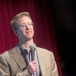 U.S. Rep Derek Kilmer responds to questions during his town hall at Peninsula College on Wednesday. (Jesse Major/Peninsula Daily News)