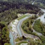 The water facilities along the Elwha River, shown at left in this 2012 aerial photo, are the subject of a dispute between the city of Port Angeles and the National Park Service. (Keith Thorpe/Peninsula Daily News)
