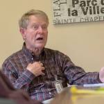 Clallam County Commissioner Randy Johnson addresses Serenity House of Clallam Countys board during its board meeting Tuesday. (Jesse Major/Peninsula Daily News)