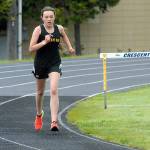 Miranda Tyree of Clallam Bay makes the final turn in the girls 1600 meter run at Crescent High School. (Keith Thorpe/Peninsula Daily News)