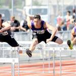 Sequims Riley Martin runs in the 110-meter hurdles at the 2A state Track and Field Championships at Mount Tahoma High School, finishing third in the state with a time of 15.30. (Michael Dashiell/Olympic Peninsula News Group)