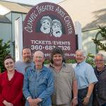 Local artists collaborating with Olympic Theatre Arts to promote OTAs 2018-2019 season include, from left, Sadie Perry, Jeff Tocher, Jim Bradrick, Richard Workman, Catherine Mix and David Willis. Not pictured is Amélie Mantchev. (Greg MacDonald)