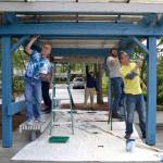 <strong>Matt Nash</strong>/Olympic Peninsula News Group                                From left, Sequim Assistant City Manager Joe Irvin, city intern Cassandra Bailey, volunteer Mike Vollenweider, city intern Guy Knapp and author Peter Kageyama paint the gazebo in 1st Security Bank Park on Tuesday for the first full day of Sequim Service Fest, which runs through June 15. For the full story, see <strong>Page A5</strong>.