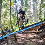 Port Angeles Matt Mangano rides downhill to a victory at the Northwest Cup downhill mountain biking series third race of the season at Mount Hood Skibowl last weekend.