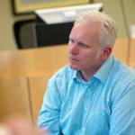 State Sen. Kevin Van De Wege, D-Sequim, listens to school administrators at the end of a closed-door meeting in Sequim concerning school funding. (Jesse Major/Peninsula Daily News)
