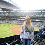 Port Angeles Gracie Long was invited onto the field at Safeco Field before the Mariners game Wednesday as part of the Mariners honoring prep state champions.