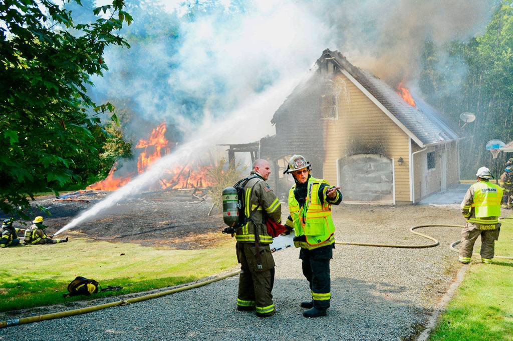 Structure fire photos from 131 Pristine Lane off of Lake Farm Road on Tuesday afternoon. (Jay Cline/Clallam Fire District No. 2)