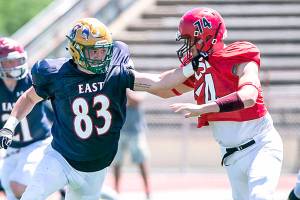 SPORTS BRIEFS: Sequim’s Velarde, Port Townsend’s Foster play in All-State football game; football/cheer camp in Sequim; Soccer registration