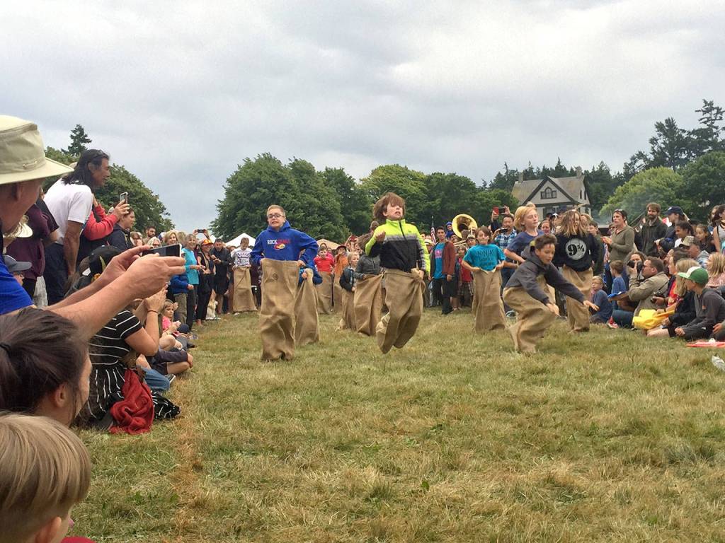 Sack races were part of the fun at Port Townsends Old School 4th of July at Fort Worden. (Jen Clark)