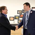 Incumbent Michael Haas, left, and James Kennedy explained their positions to a full house at the forum sponsored by the League of Women Voters and the American Association of University Women. The two are vying for Jefferson County prosecuting attorney. (Jeannie McMacken/Peninsula Daily News)