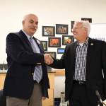 Joe Nole, left, and incumbent David Stanko meet at the candidate forum in Port Townsend to discuss their positions on issues relating to the job of Jefferson County sheriff. (Jeannie McMacken/ Peninsula Daily News)