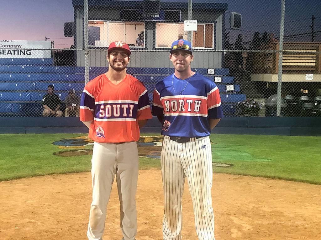 West Coast League Port Angeles Kyle Schimpf, right, and Walla Wallas Cesar Lopez were selected as West Coast League All-Star Game Co-MVPs.