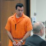 Nathan A. Chavez of Sequim enters Clallam County Superior Court to sit with attorney Stanley Myers, right, during Chavez sentencing on Thursday after being found guilty of guilty raping two 14-year-old girls he had befriended and with tampering with a witness in his case. (Keith Thorpe/Peninsula Daily News)