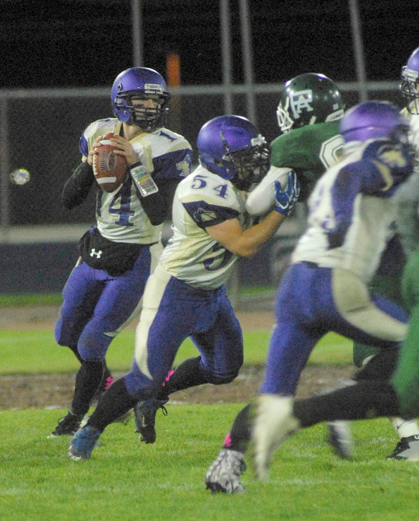 Keith Thorpe/Peninsula Daily News                                Sequim quarterback Riley Cowan should break many of the Wolves all-time passing records this season, including passing yards and touchdowns.