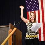 Commissioner of Public Lands Hilary Franz was the keynote speaker during the Jefferson County Democrats Fish Feast on Sunday Night. Franz said that 300,000 acres in the state have burned and that fire season will extend into October this year. (Jeannie McMacken/Peninsula Daily News)