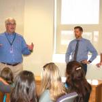 Sequim Schools Superintendent Gary Neal discusses temporary housing for the Olympic Peninsula Academy with the alternative education programs Parent Teacher Organization, parents and staff. (Erin Hawkins/Olympic Peninsula News Group)