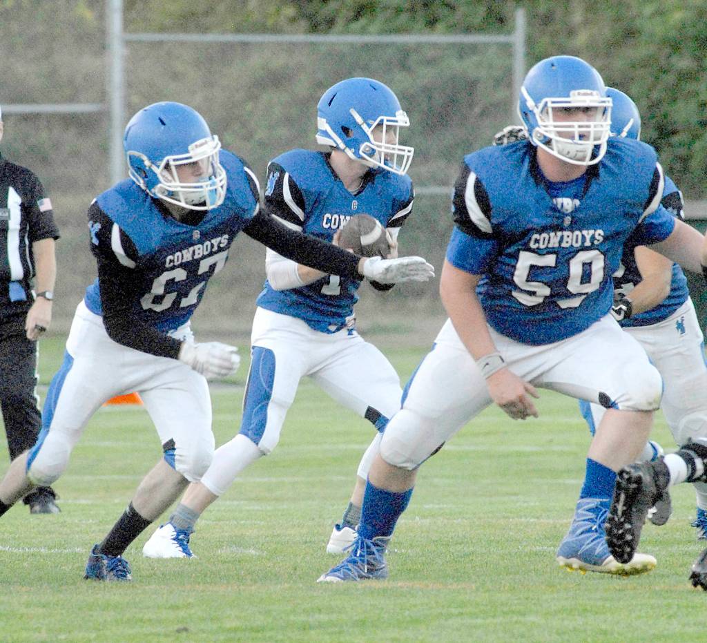 <strong>Keith Thorpe</strong>/Peninsula Daily News                                Jacob Williamson (59), at 6-foot-6, 285 pounds, is a force on the offensive and defensive lines for Chimacum.