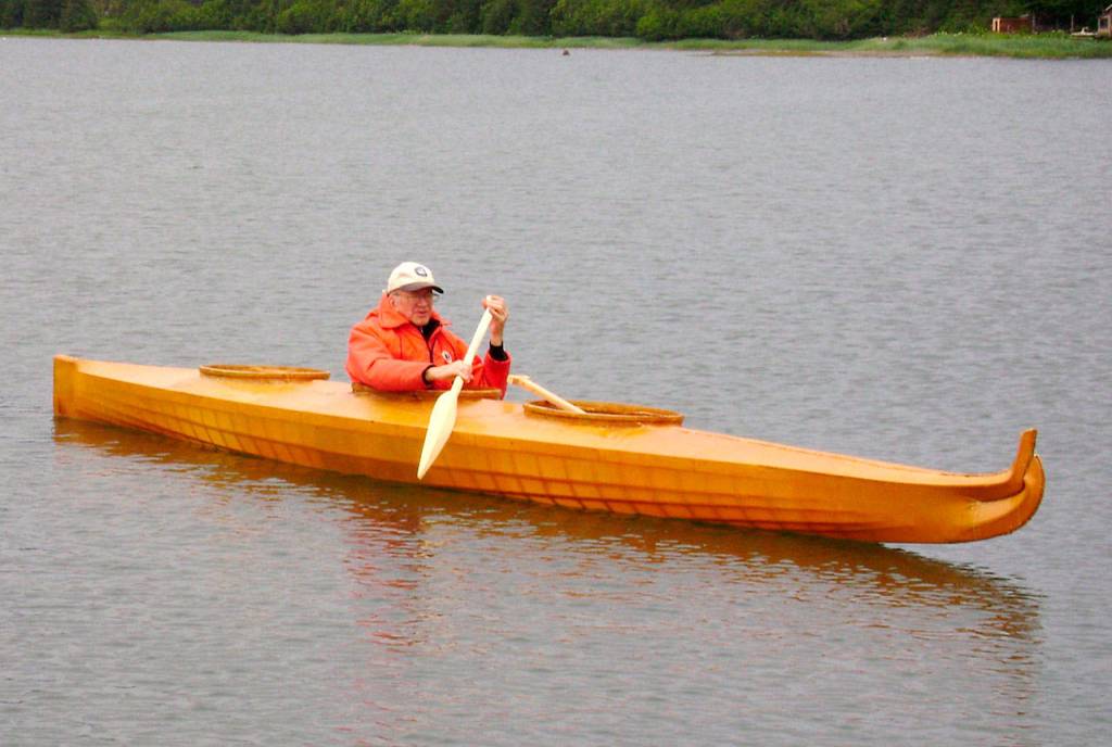 Mitch Poling, longtime Gallery 9 member, builds traditional Chugach skin and frame kayaks called baidarkas.