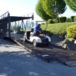 Following a fire that destroyed about 50 golf carts at the Cedars at Dungeness on Sept. 16, local golf courses including SkyRidge Golf Course and Peninsula Golf Club donated a few carts to borrow. Staff with Gold Mountain Golf Course in Bremerton, pictured, dropped off about 30 carts on Monday for the course to rent through the fall. (Matthew Nash/Olympic Peninsula News Group)