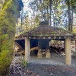 The Elwha Campground Community Kitchen sits in what used to be the Elwha Campground. It has already sustained damage during fall storms last year and could be damaged again this fall and winter. (Jesse Major/Peninsula Daily News)
