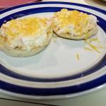 Hot crab dip sits on toasted English muffin halves awaiting a hungry mouth. (Emily Hanson/Peninsula Daily News)