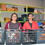 Connie Panike, far right, local coordinator for American Councils, and helpers prepare Friday Food Bags at the food bank for students in Port Angeles schools. The students are, from left, Sindija Bahmane of Latvia, Marija Arsovska of Macedonia and Fatima Bandukwala of India. They are all exchange students attending Port Angeles High School. (Patsene Dashiell/Port Angeles School District)