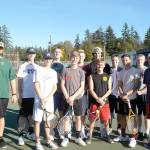 Pierre LaBossiere/Peninsula Daily News The Port Angeles tennis team features a ton of high school and Wilder baseball players. From left, front row are Landon Seibel, Wyatt Hall, Dan Basden, and Kyler Tourbin. From left, back row are, JV coach Karl Myers, Jaden Siebel, Lucas Jarnigan, Hayden Woods, Bo Bradow, Milo Whitman, Brady Nickerson and head tennis coach Brian Gunderson.                                Pierre LaBossiere/Peninsula Daily News The Port Angeles tennis team features a ton of high school and Wilder baseball players. From left, front row are Landon Seibel, Wyatt Hall, Dan Basden, and Kyler Tourbin. From left, back row are, JV coach Karl Myers, Jaden Siebel, Lucas Jarnigan, Hayden Woods, Bo Bradow, Milo Whitman, Brady Nickerson and head tennis coach Brian Gunderson.