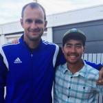 In this October photo, American adventurer John Allen Chau, right, stands for a photograph with Ubuntu Football Academy founder Casey Prince, 39, in Cape Town, South Africa, days before he left for the remote North Sentinel Island, where he was killed. (Sarah Prince/The Associated Press)