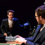 Scrooge (Damon Little) belittles his clerk Bob Cratchit (Damien Cundiff) in his office early on in A Christmas Carol. (Matthew Nash/Olympic Peninsula News Group)