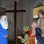 Members of the Sequim Valley Nazarene Church, from left, Melanie Byrne as Mary, with Marcus Byrne, Malachi Byrne, and Gabriel Robbins as shepherds, and David Stoeckl, as Isaiah, rehearse for the churchs living nativity with the first set of tours set for this Saturday and Dec. 15. Erin Hawkins/Olympic Peninsula News Group
