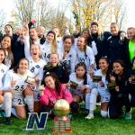 The Peninsula College soccer women celebrate winning their NWAC championship in November. (Jay Cline)
