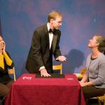 Joey Pipia and two unsuspecting helpers entertain.